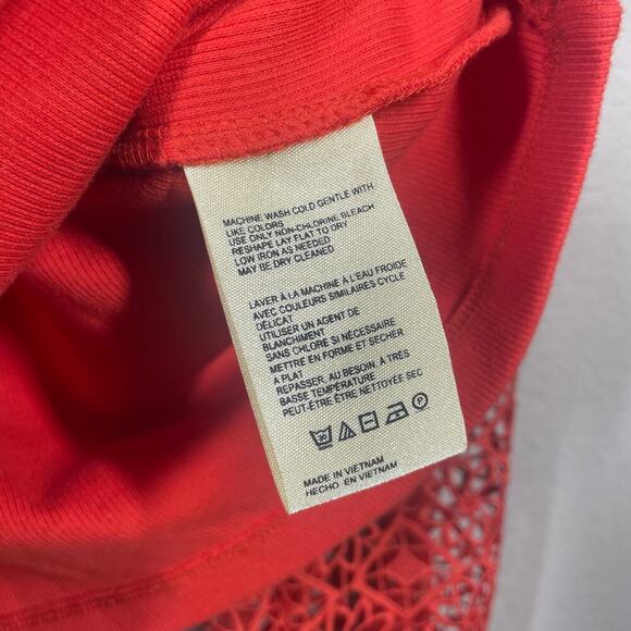 Maeve Small Lace Crochet Sleeve Top Red Cotton Blend Rib Scoop Neck - Picture 7 of 11